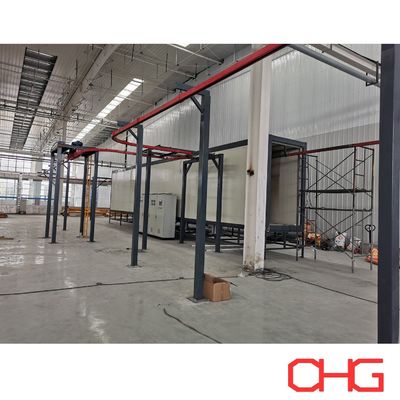 Αυτοματοποιημένη γραμμή επικάλυψης σκόνης για υλικό προφίλ αλουμινίου με σύστημα μεταφοράς